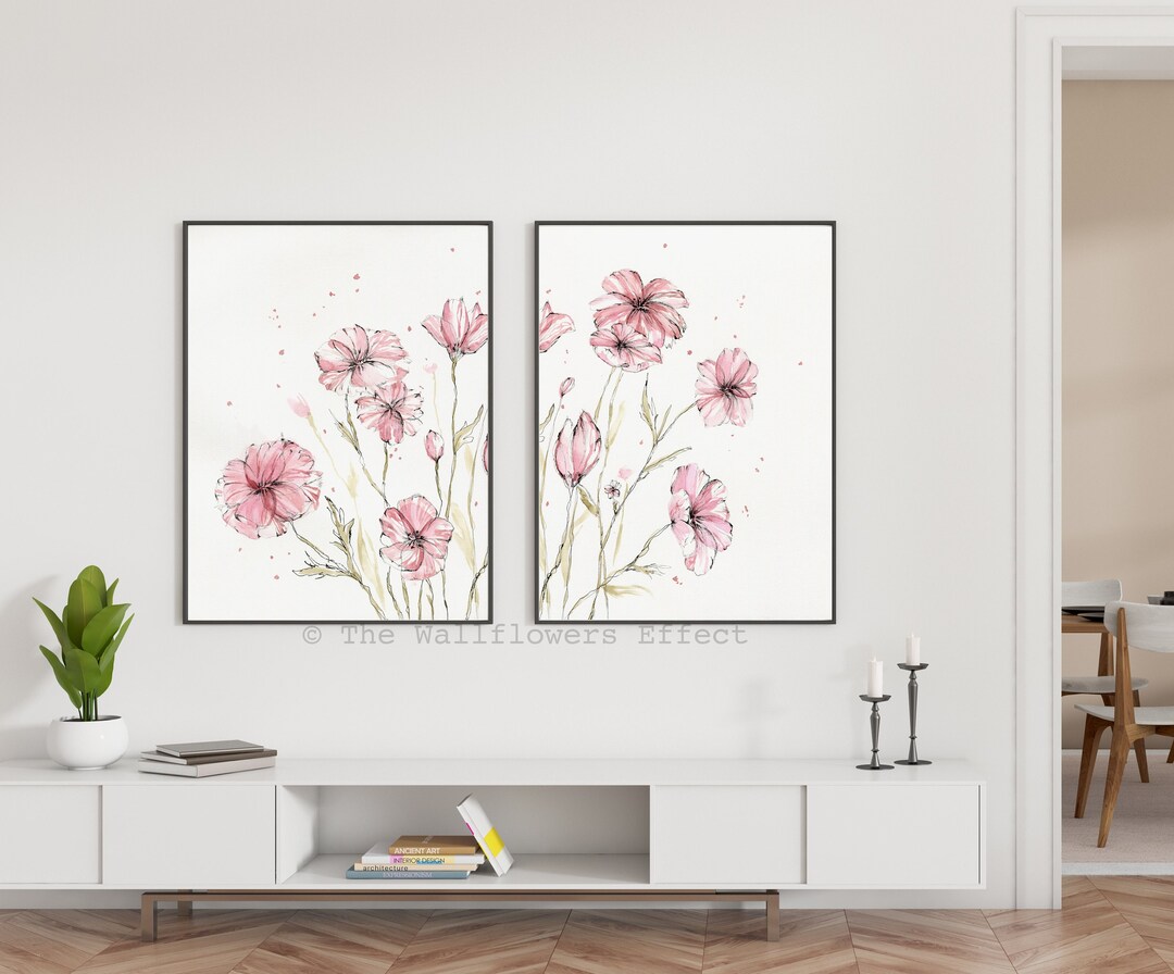 Pink Flower Watercolor Art Print, Handpainted Botanical Home Decor - Etsy