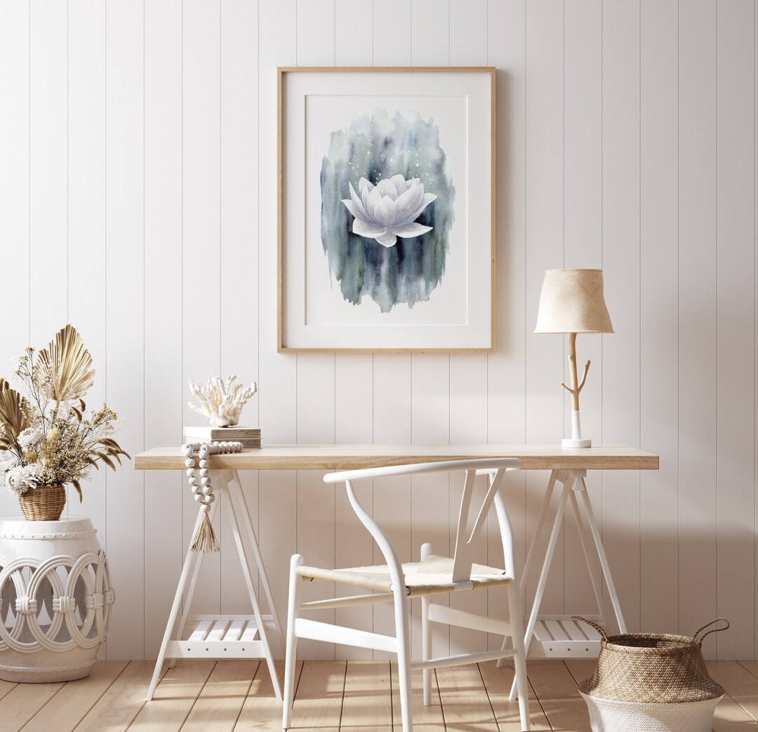 Blue Lotus Watercolor Print, Minimalist Floral Wall Art - Etsy