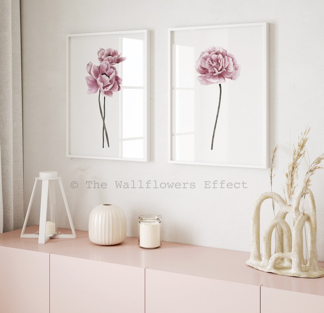 Pink Peony Watercolor Art Prints, Set of 2 Floral Wall Decor - Etsy