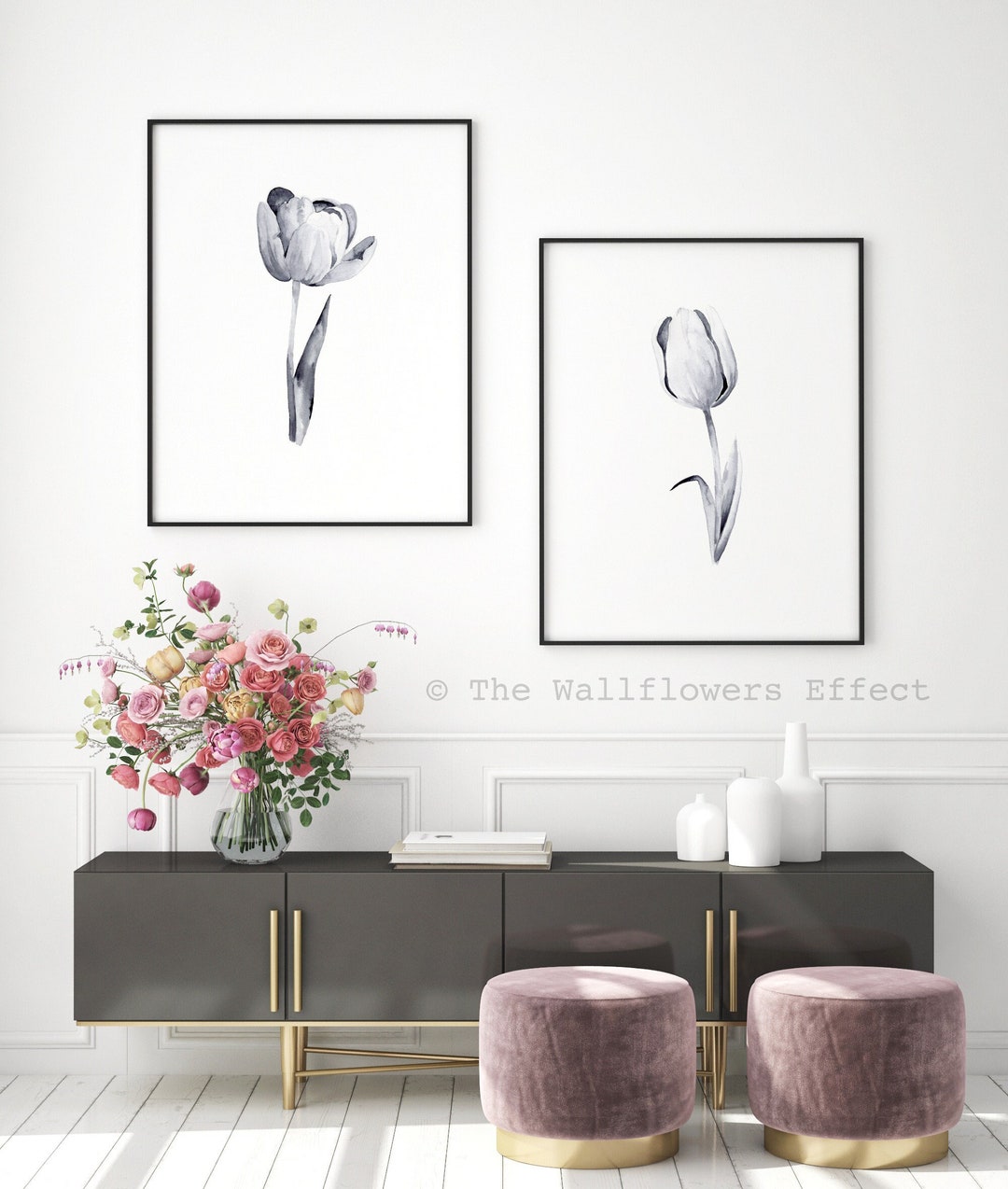 Minimalist Tulip Watercolor Art Print, Set of 2 Floral Paintings - Etsy