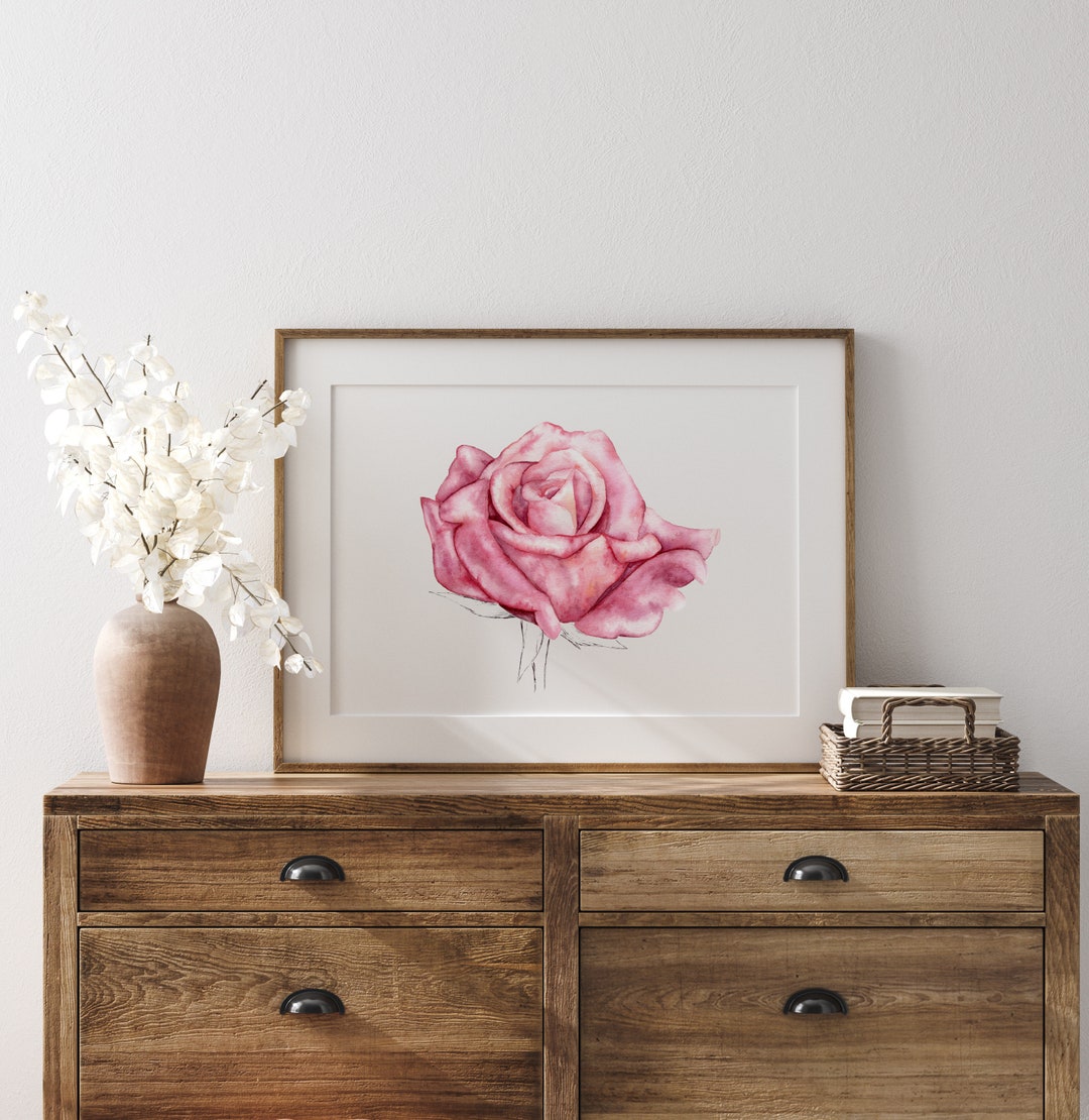 Pink Rose Watercolor Art Print, Floral Wall Decor - Etsy