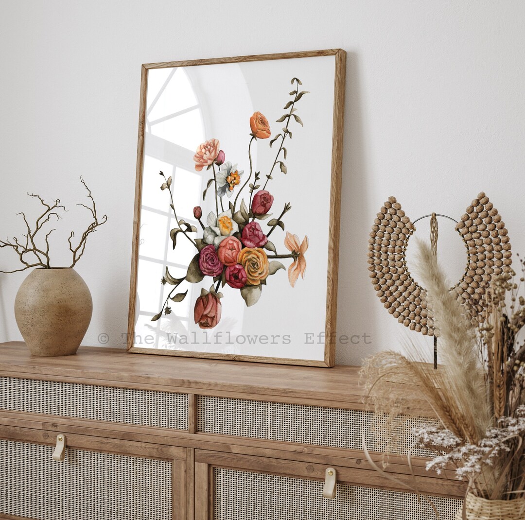 Floral Bouquet Watercolor Print, Modern Botanical Wall Art - Etsy