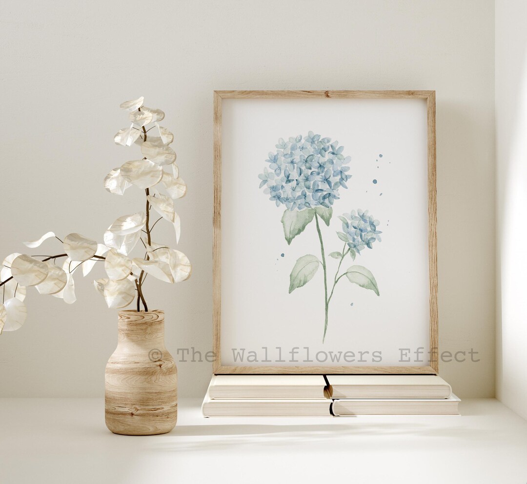 Blue Hydrangea Watercolor Print, Floral Botanical Wall Art - Etsy