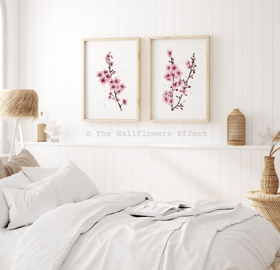 Cherry Blossom Watercolor Print Set, Pink Floral Home Decor - Etsy