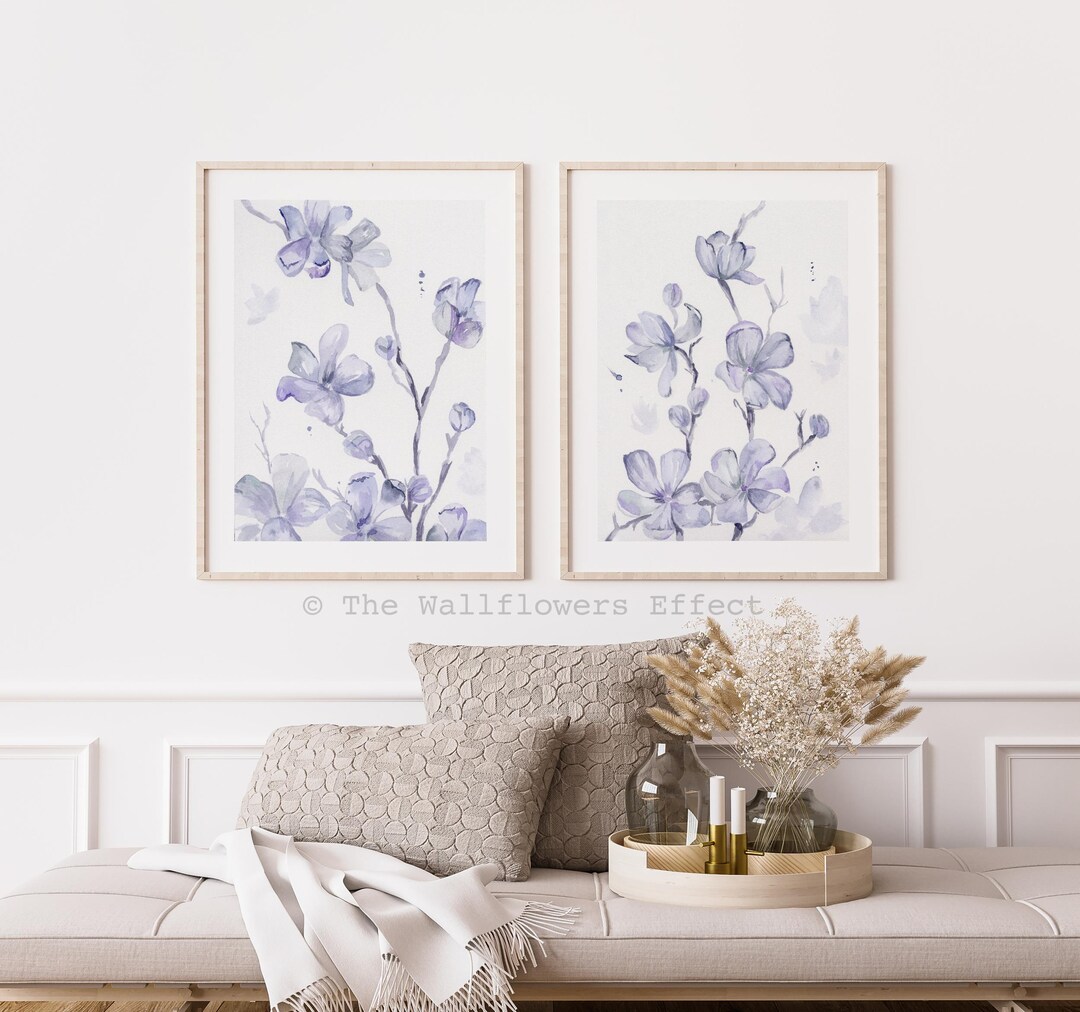 Blue Floral Watercolor Print Set, Botanical Wall Decor - Etsy