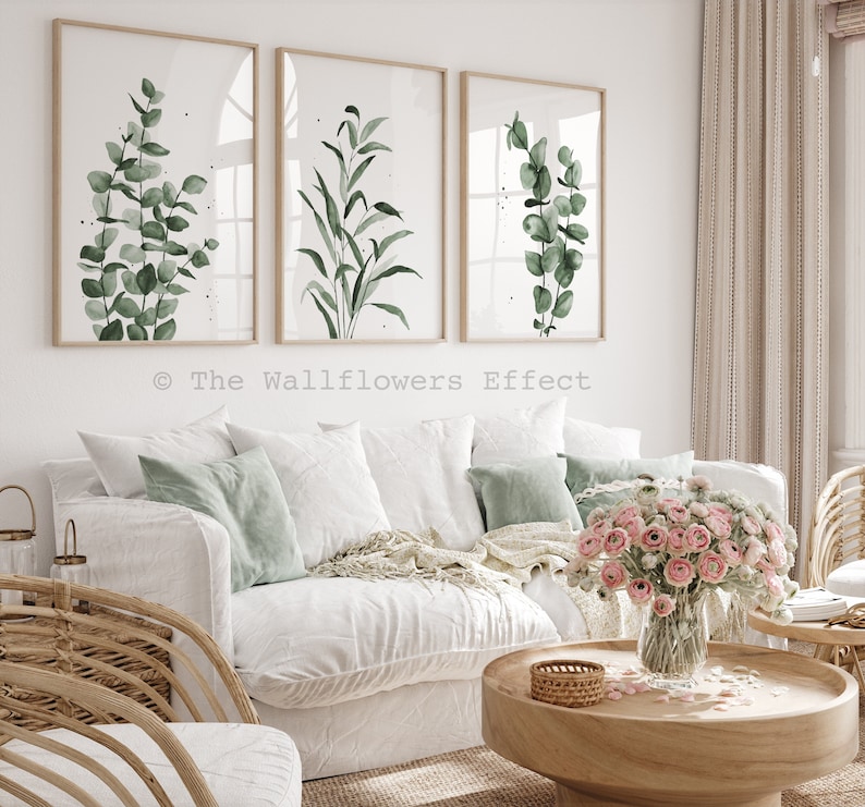 Emerald Green Eucalyptus Watercolor Art Prints, Set of 3 - Etsy