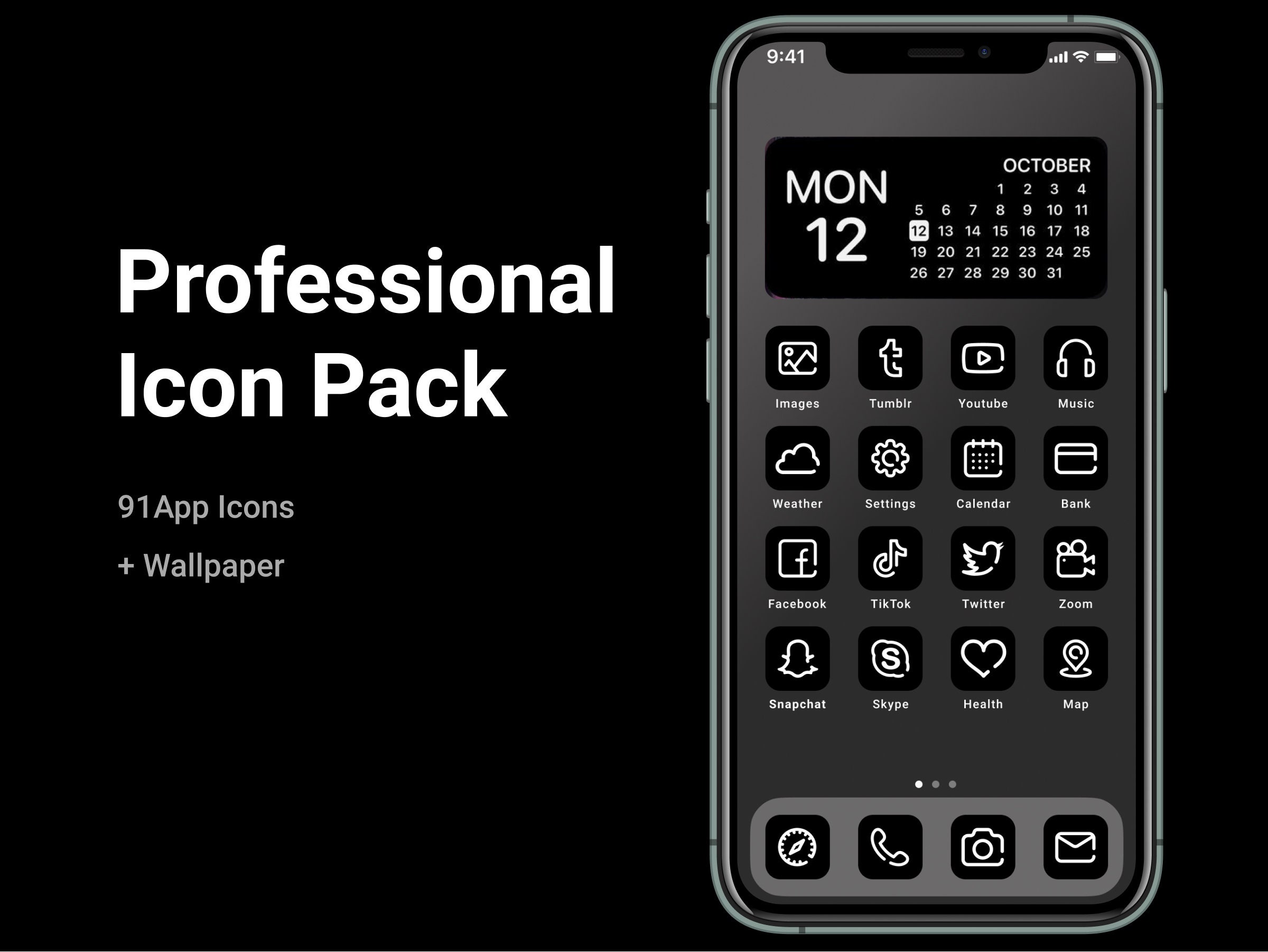 Black App Icons Pack Iphone IOS14 Black Theme Professional - Etsy UK