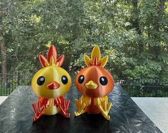 Torchic 3d Printed COLORED 3 Inches- Pokemon - Shiny Torchic - Metallic Shine