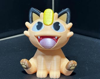 Meowth 3d Print COLORED 3 Inches Tall - Pokemon - Metallic Shine