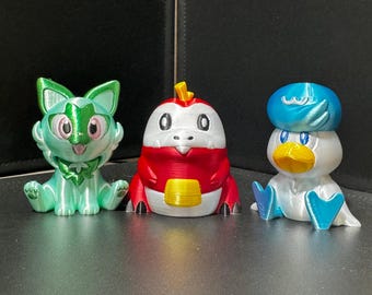 Sprigatito, Fuecoco, Quaxly 3d Print COLORED 3 Inches Tall - Pokemon - Metallic Shine - Paldea Starters