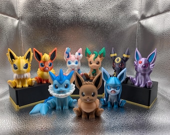 Eeveelution set of 9 3D Print COLORED 3 Inches Tall - Pokemon - Metallic Shine