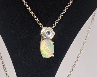 ethiopian opal and saphire pendant