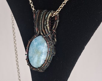 Larimar wire wrap small pendant