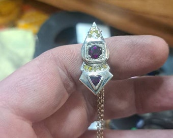 Rhodonite garnet and yellow diamond art deco pendant