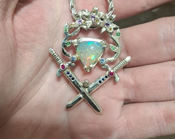 Opal hand made crest pendant