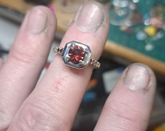 Garnet and multicolor diamond ring