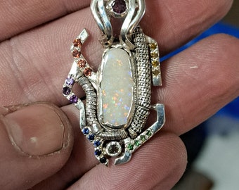 2ct Australian opal scifi rainbow pendant