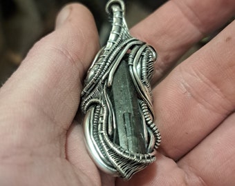 Heady tourmaline wirewrap pendant sterling silver