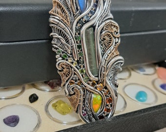 Opal, tourmaline labradorite heady wirewrap pendant