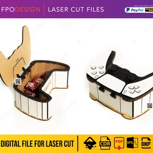 Contenitore di legno sotto forma di controllo di videogiochi, file corte laser per dolci regali, scatola, svg, eps, pdf, dxf, controller del giocatore