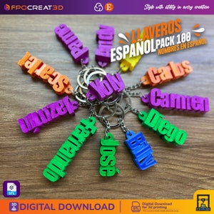 PACK 1 Llaveros con 100 nombres en español archivos STL digitales para impresión 3d latino