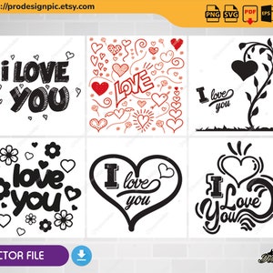 Love you SVG, Cita de San Valentín svg, corazón svg, Descarga digital, peloter de corte, cricut glowforge corte láser vinilo decorativo eps