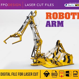 Braço robótico com sistema hidráulico com jeringas, arquivos para corte a laser madeira de 3 mm aglomerado ou mdf, svg, épsilones, dxf, cdr, ai