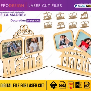 PK1-ES Portaretratos día de la madre 2 fotos planos corte láser archivos svg feliz día mamá Glowforge eps cdr inkscape ocasiones especiales