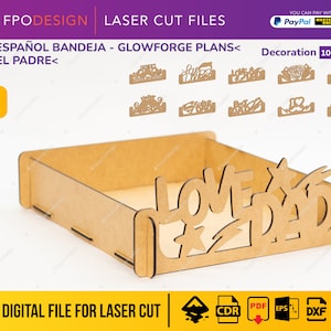 Pk1-EN Día del padre Caja de madera wektor corte láser tipo bandeja para regalo czekoladki dulces con frases de te amo día papá svg eps dfx