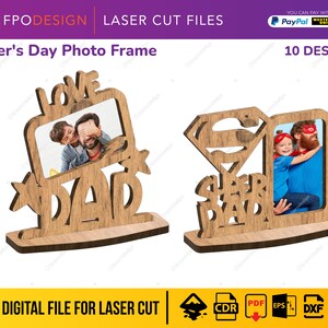 10 projetos Portarretratos día deL Padre ingles 1 foto planos corte laser arquivos svg feliz dia mamãe glowforge eps cdr ocaciones especiais
