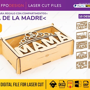 PK2-ES Día de la madre caja para cerveza español con compartimentos glowforge corte laser planos cnc espesor 2,5-3 i 4 mm, DXF CDR