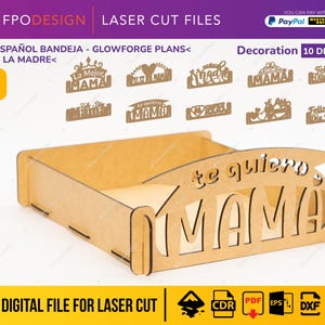 Charola Día de la madre 10 diseños wektor corte laser tipo bandeja para regalo czekoladki dulces con frases de te amo día mamá svg eps