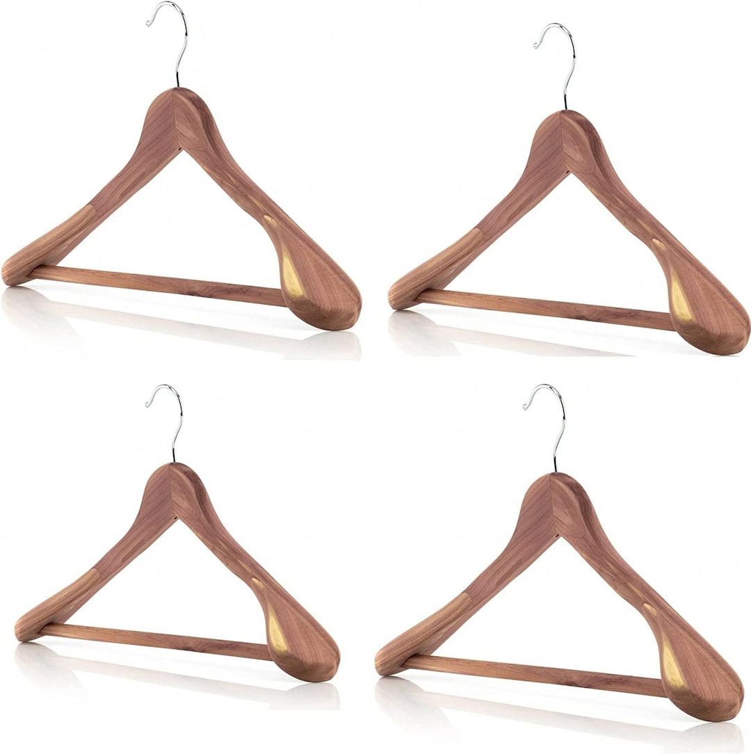 4pack Cedar Coat Hanger /w Pants Bar, Finish Smooth Surface Well Dried
