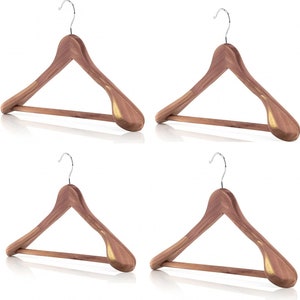 100x Wooden Metal Suit Coat Hanger Wide Shoulder Anti-Slip Trousers Bar  Hangers