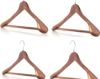 4-Pack Cedar Coat Hanger /w Pants Bar, Finish Smooth Surface Well Dried Heavy Duty Cedarwood Suit Jacket Hanger