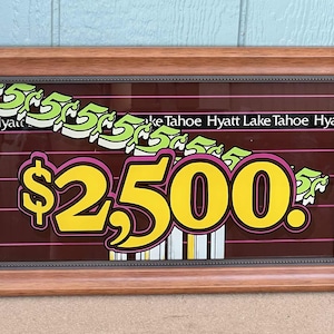 Hyatt Lake Tahoe Framed Slot Machine Glass, Vintage, Wood Frame, Home/Office Decor