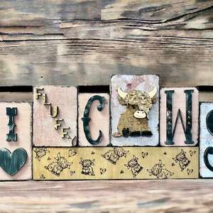 Adorable &quot;I Love Fluffy Cows&quot; Wood Sign Decor, Shelf Sitter, Farmhouse Rustic