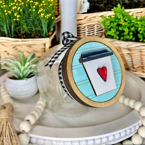 Coffee-Themed Glass Jar Container with Twist-Off Lid and Interchangeable Circle Insert