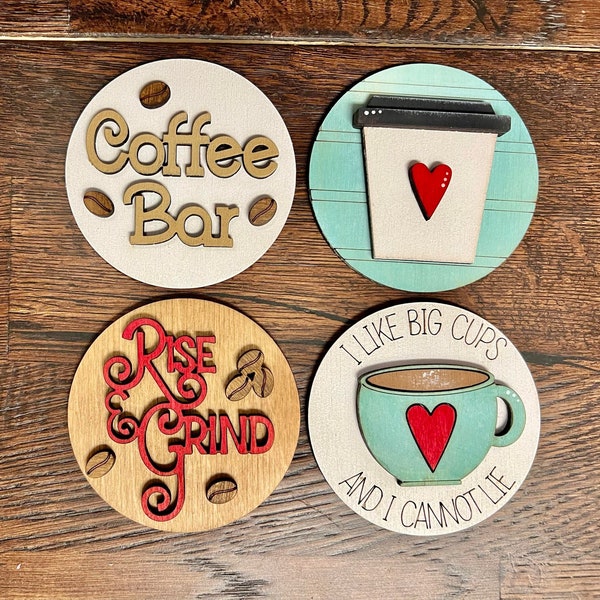 Coffee-Themed Interchangeable Circle Inserts for Glass Jar Topper