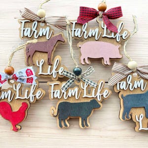 Farm Life Ornament, Pig, Goat, Horse, Cow, Chicken, Handcrafted, Wood, Country Christmas