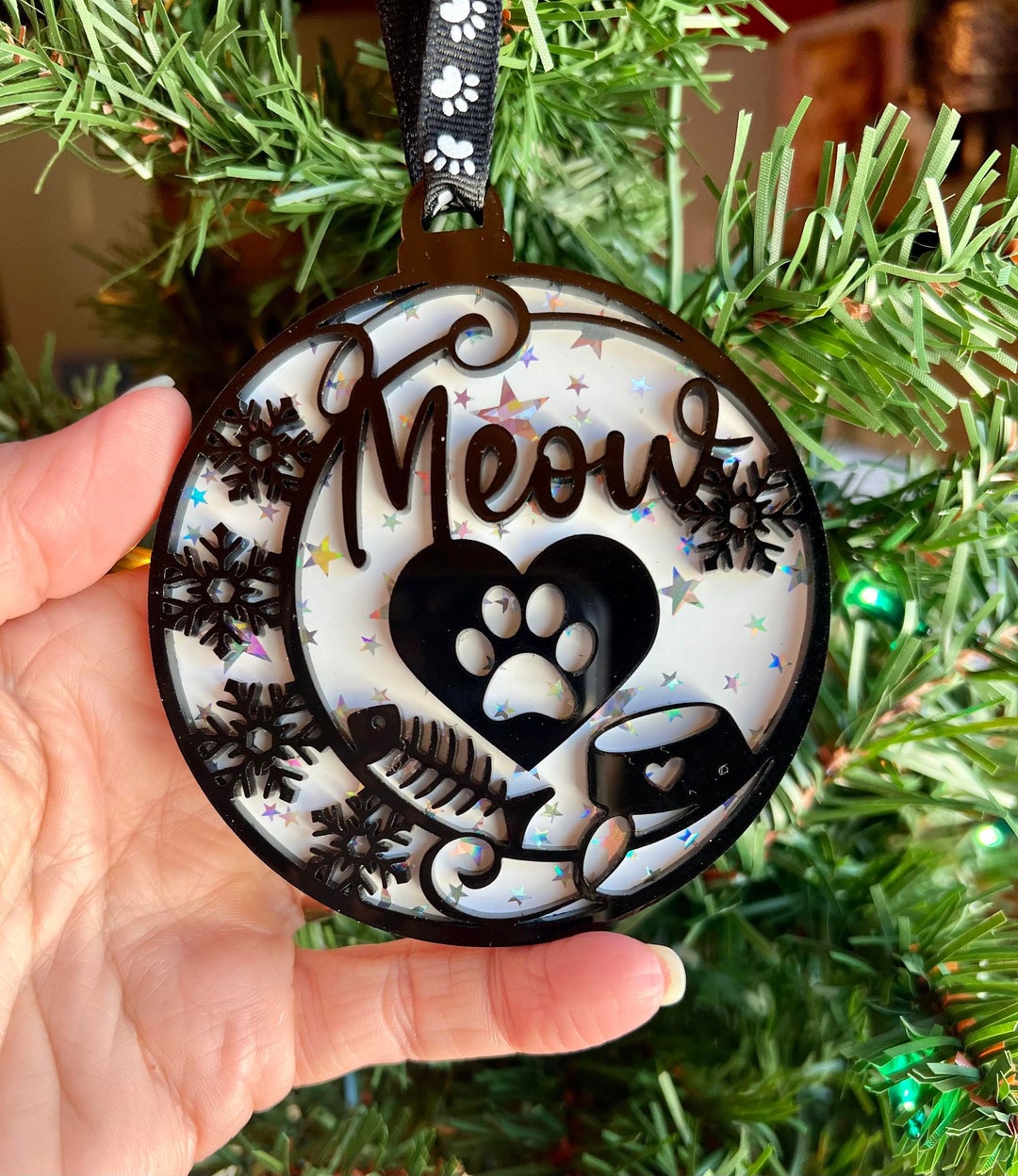 Meow Cat Ornament, Handcrafted, Wood, Acrylic, Christmas - Etsy
