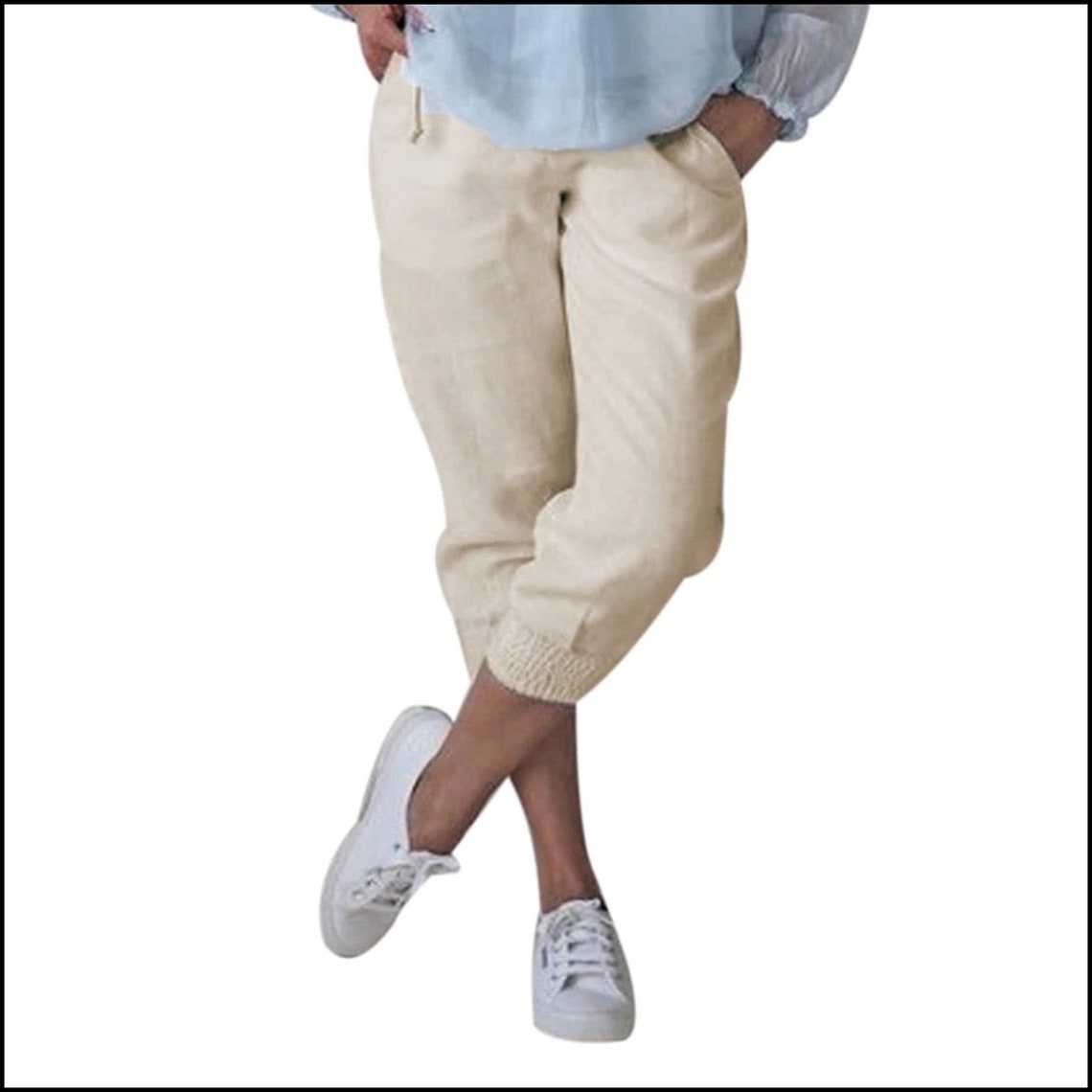 HOT DEAL 2021 White Women Cotton Pants Short Pants Capris | Etsy