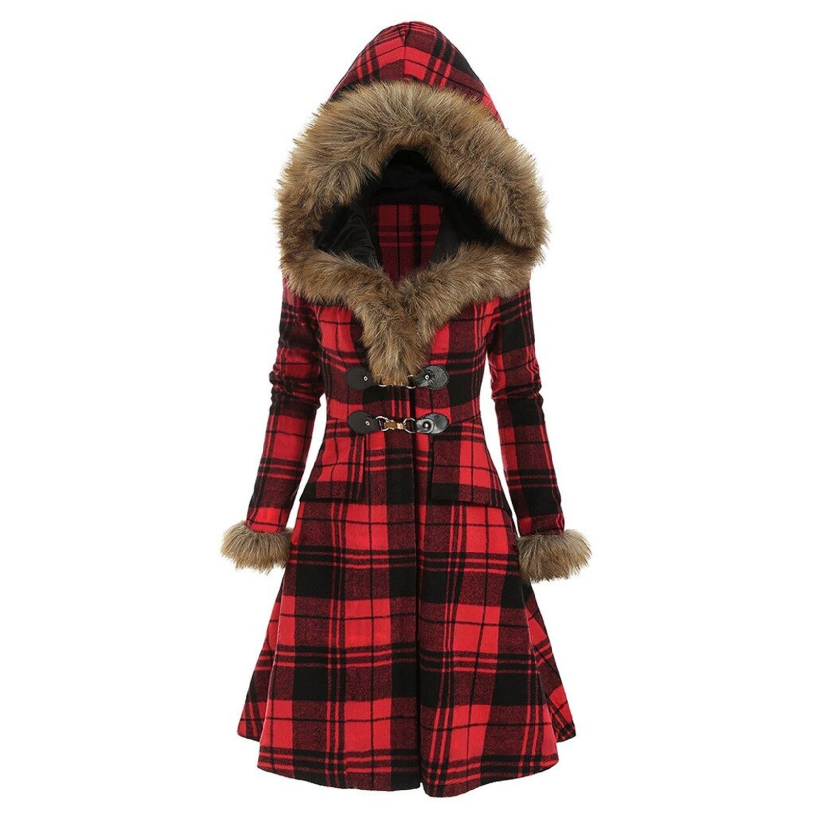 Faux Fur Plaid Winter Coat Women Vintage Stripe Plus Size Long Etsy
