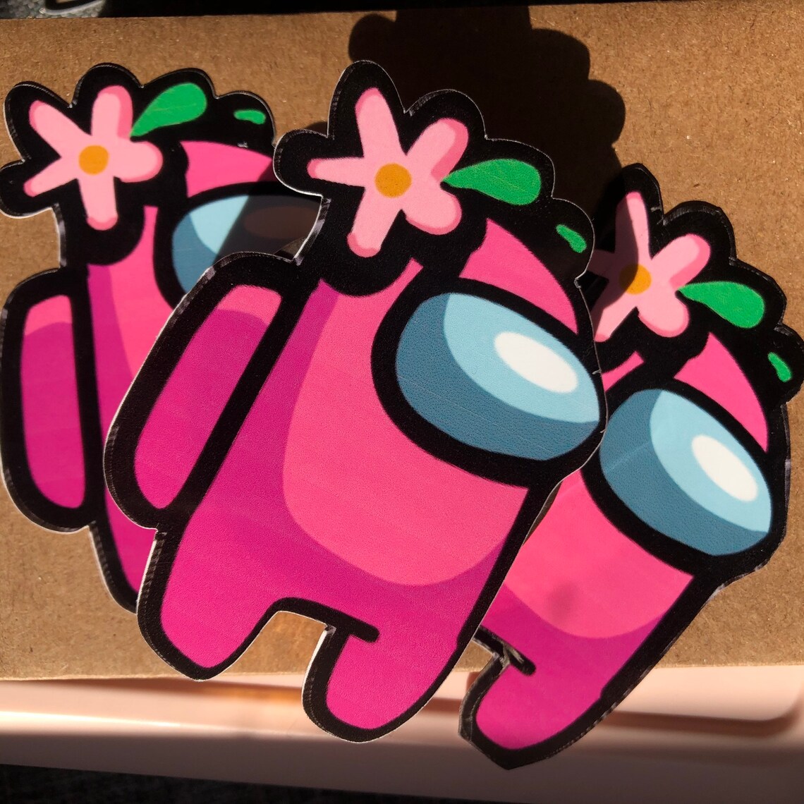 Among Us Pink Character With Flower Sticker Etsy