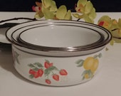 white enamel pan with fruit prints made in Indonesia