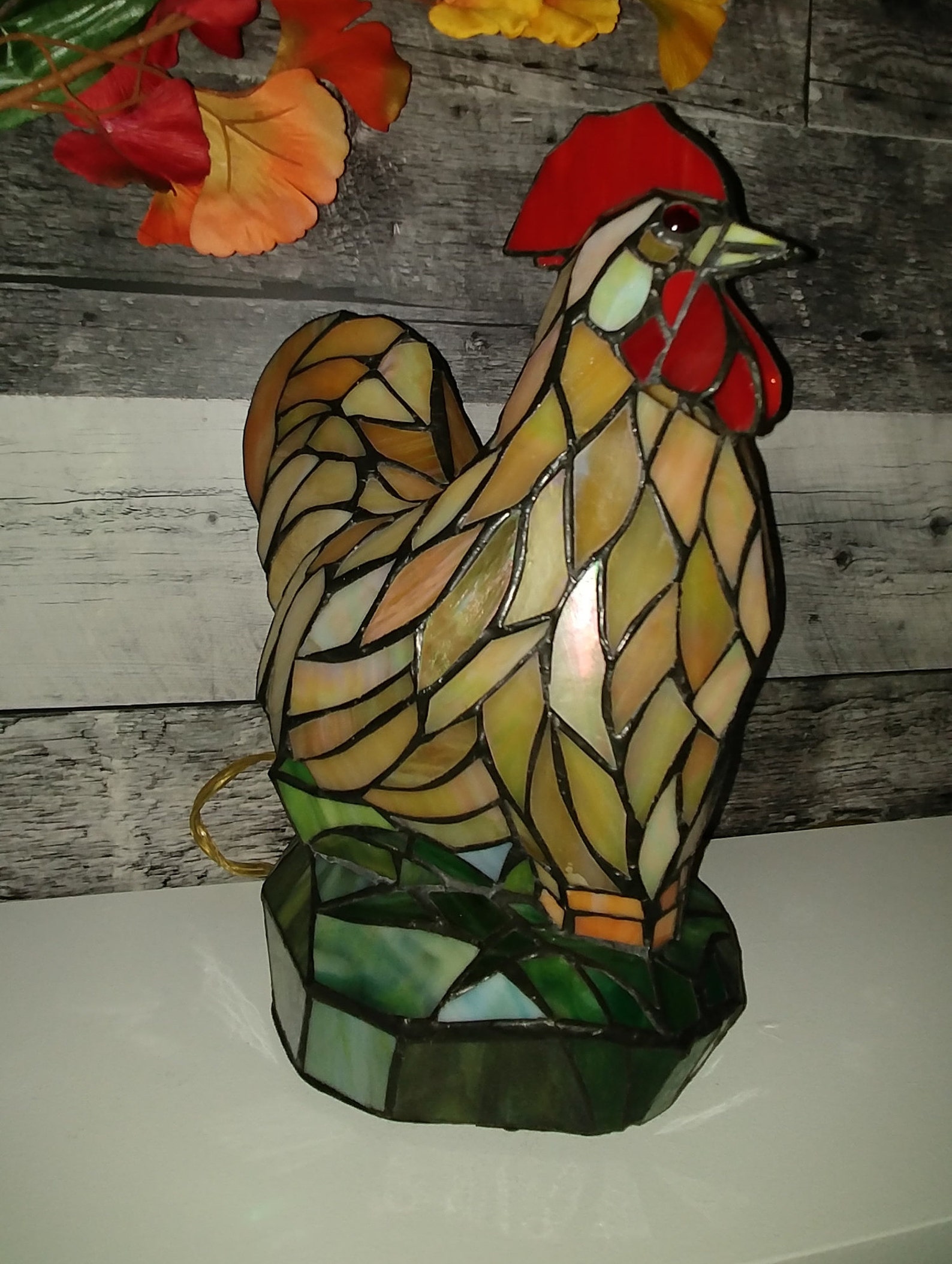 Table lamp tiffany rooster style multi colors stained glass. Etsy