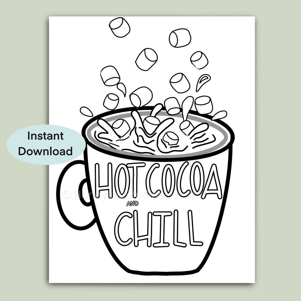 Hot Cocoa &amp; Latte Coloring Pages Set of 2 Printable | Etsy