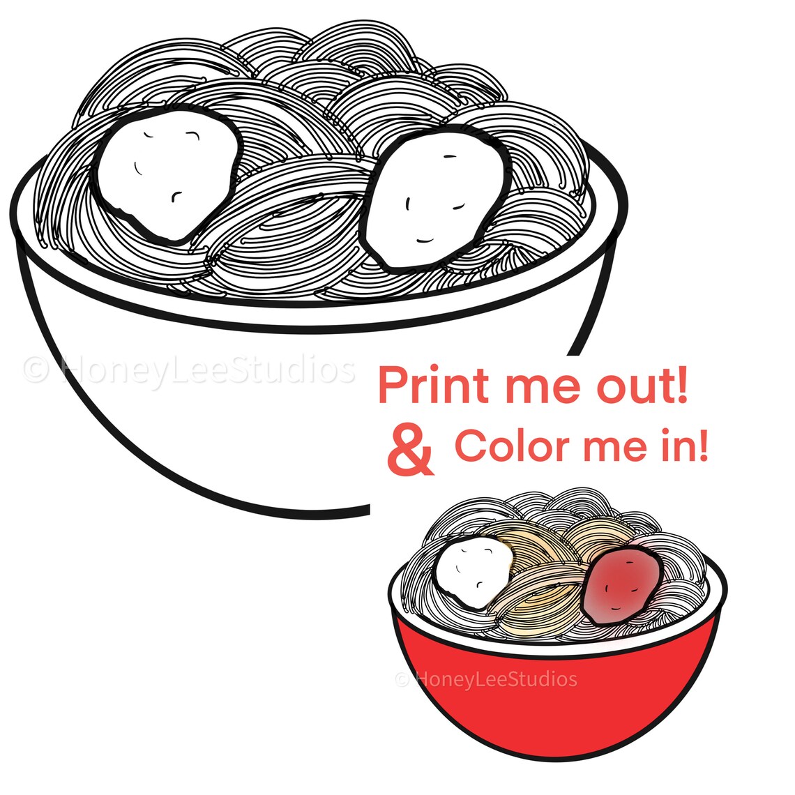 Noodle Coloring Pages Set of 6 Printable Coloring Sheets | Etsy