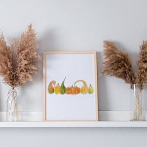 Fall Watercolor Pumpkin Gourds, Printable Wall Art, Digital Download