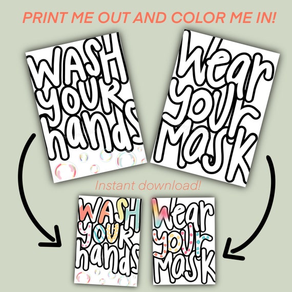 Printable Coloring Sheets Instant Download Hand-Drawn Quarantine Coloring Pages- Set of 2 Classroom Fun